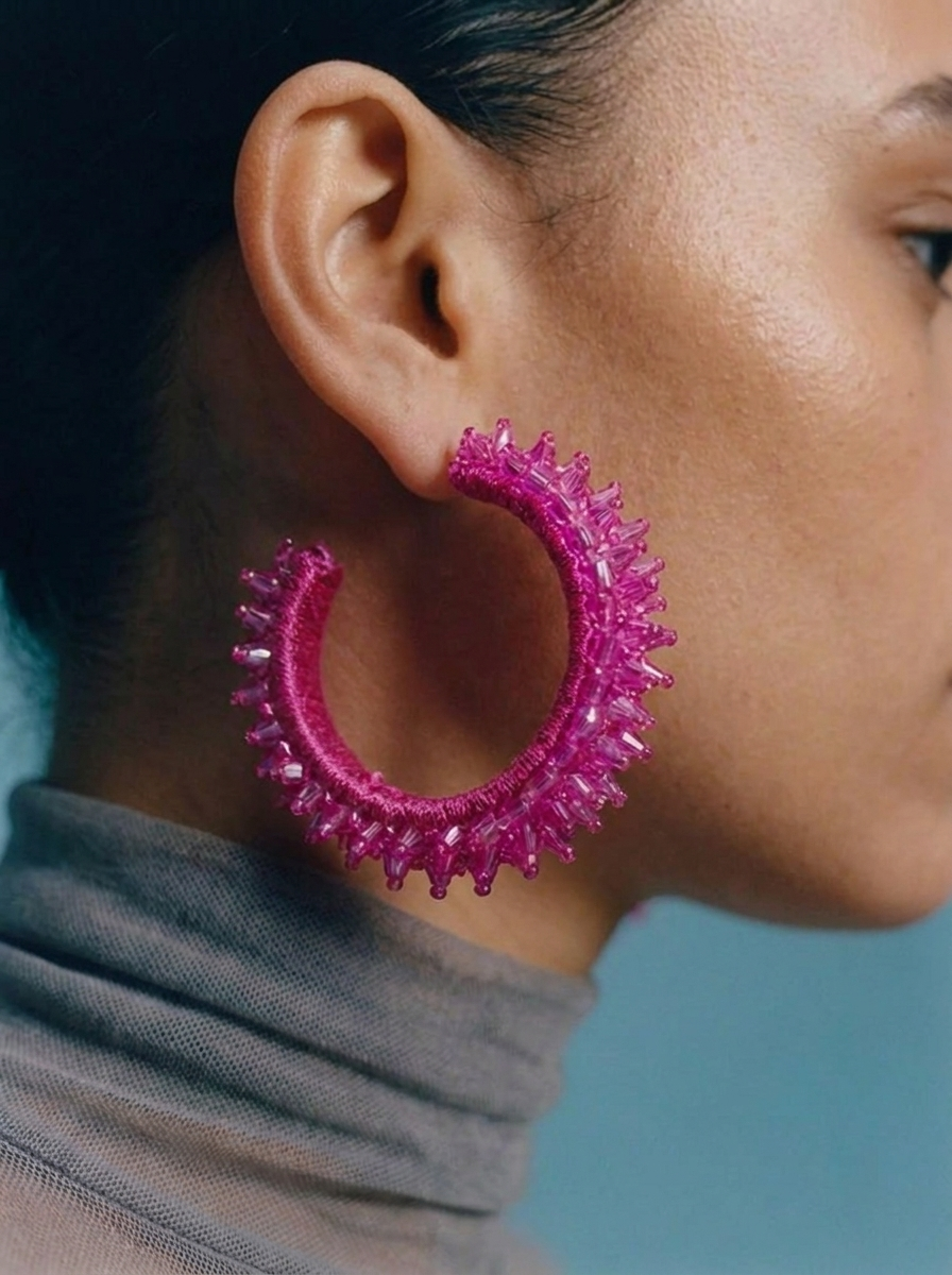 Pulse Beaded Hoops (Pink)