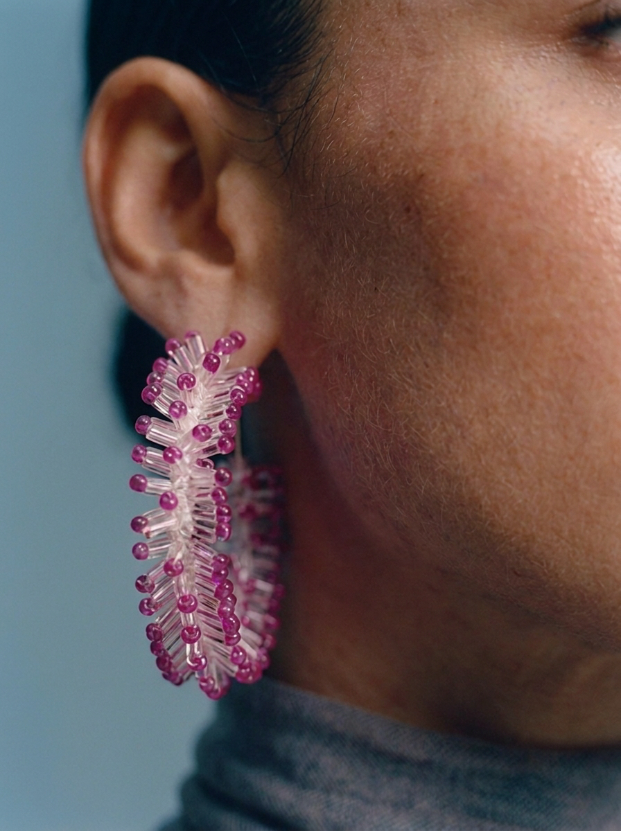 Surge Beaded Hoops (Pink)