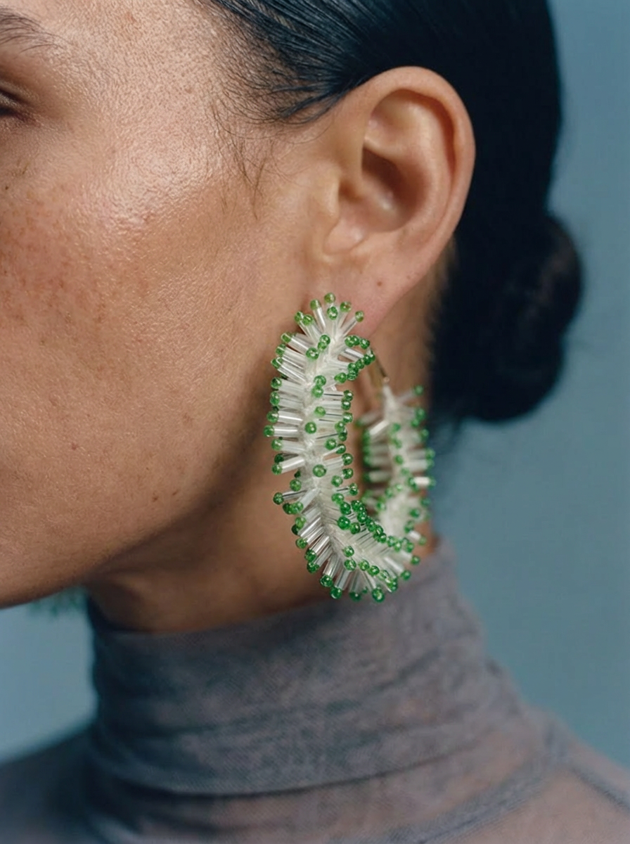 Surge Beaded Hoops (Green)