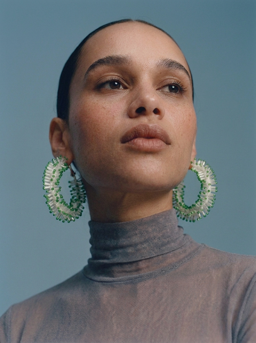 Surge Beaded Hoops (Green)