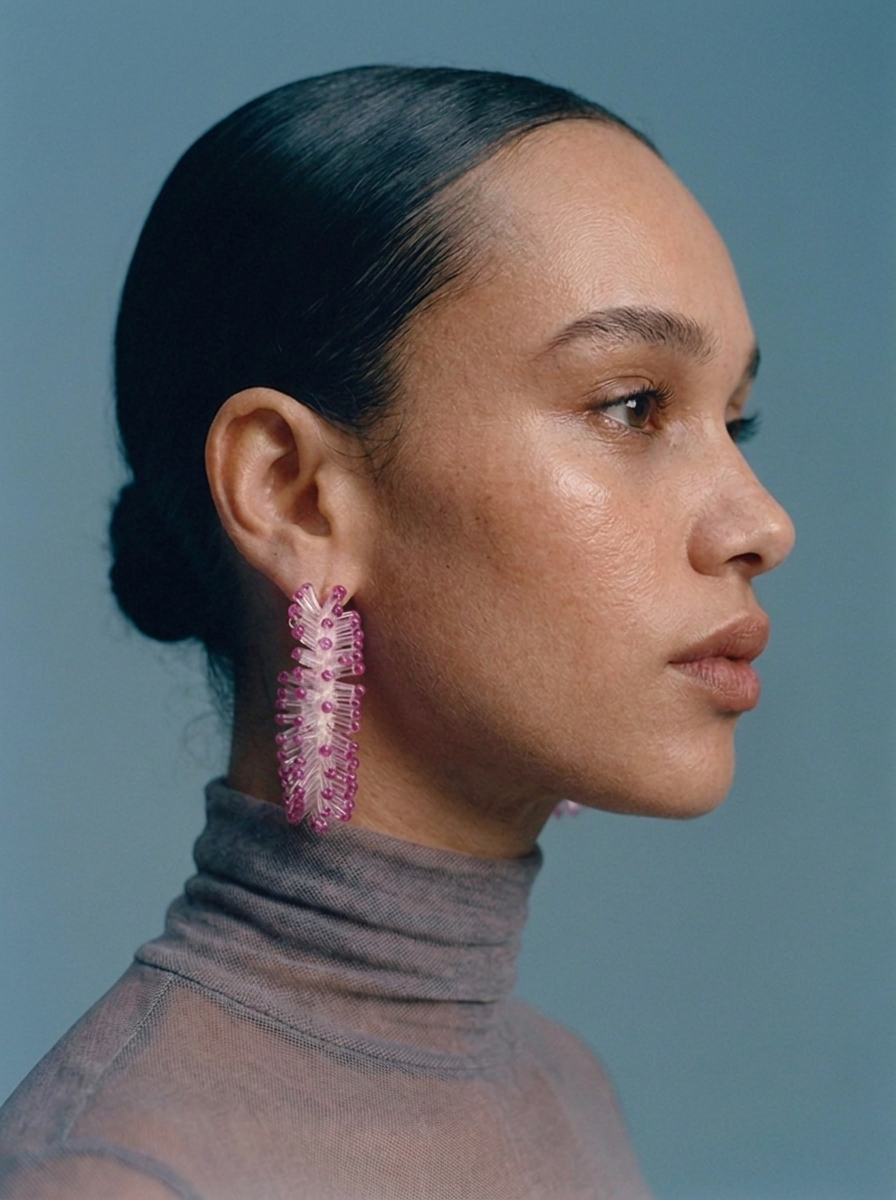 Surge Beaded Hoops (Pink)