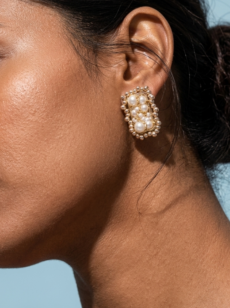 Grid Pearl Studs