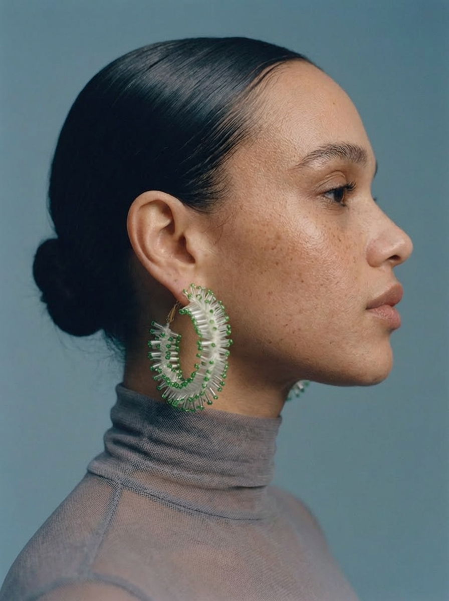 Surge Beaded Hoops (Green)